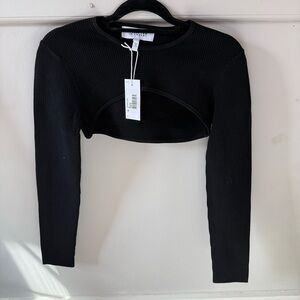 10 Crosby Derek Lam Black Long Sleeve Crop Top Sweater Slit Detail Cut Out
